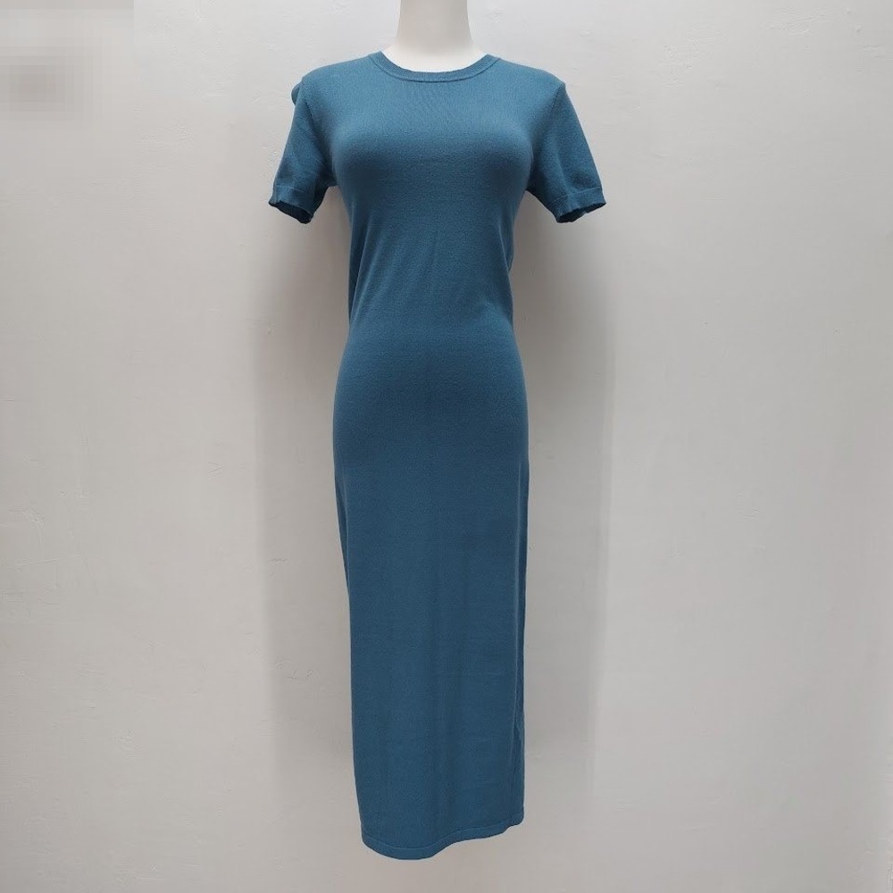 Hatch Knit Maxi Dress Women's Size 1 Teal Blue Maternity Short Sleeve Coastal